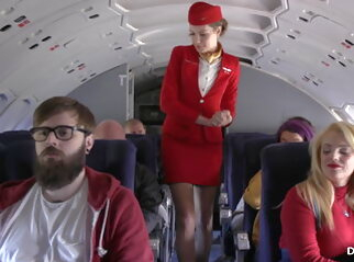 sex A caring stewardess clothed facial